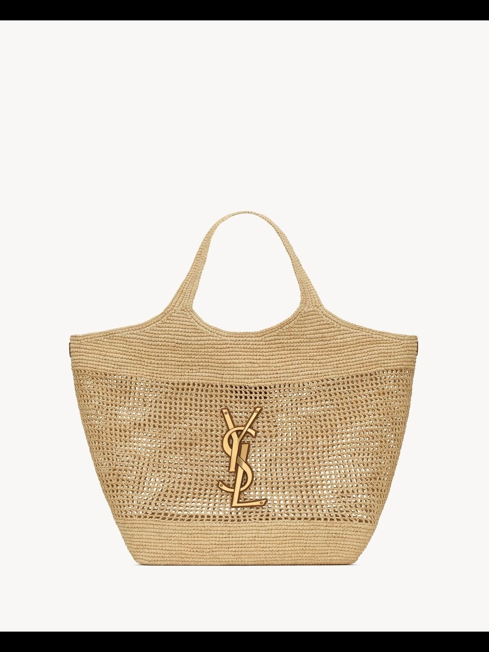 New Saint Laurent Beige Raffia Tote with Gold Logo AMAZING BAG! - Picture 11 of 15